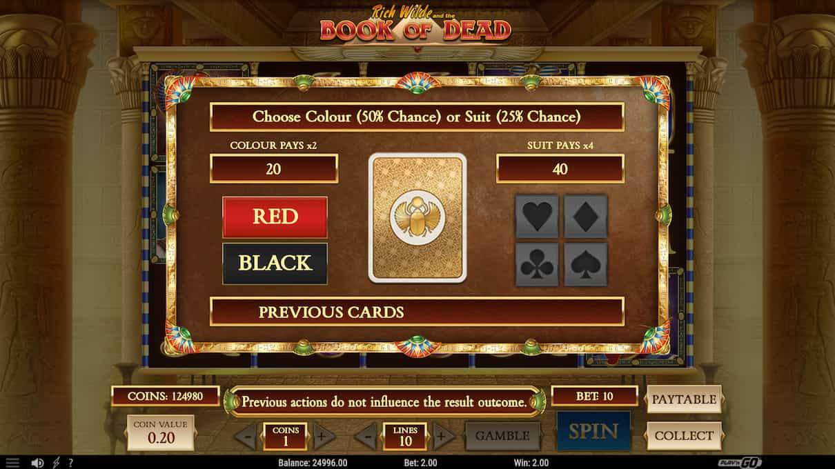 Book of Dead gamble feature screen